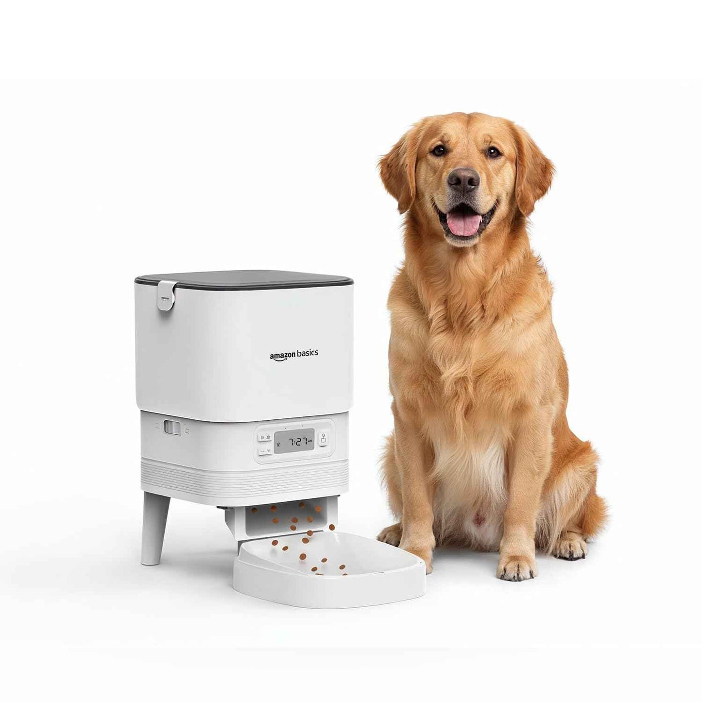 Amazon Basics Automatic Pet Feeder with Voice Recording | 4L Large Capacity | Programmable Timer, LED Display, Anti-Clogging | Portion Control for Dogs & Cats | Black