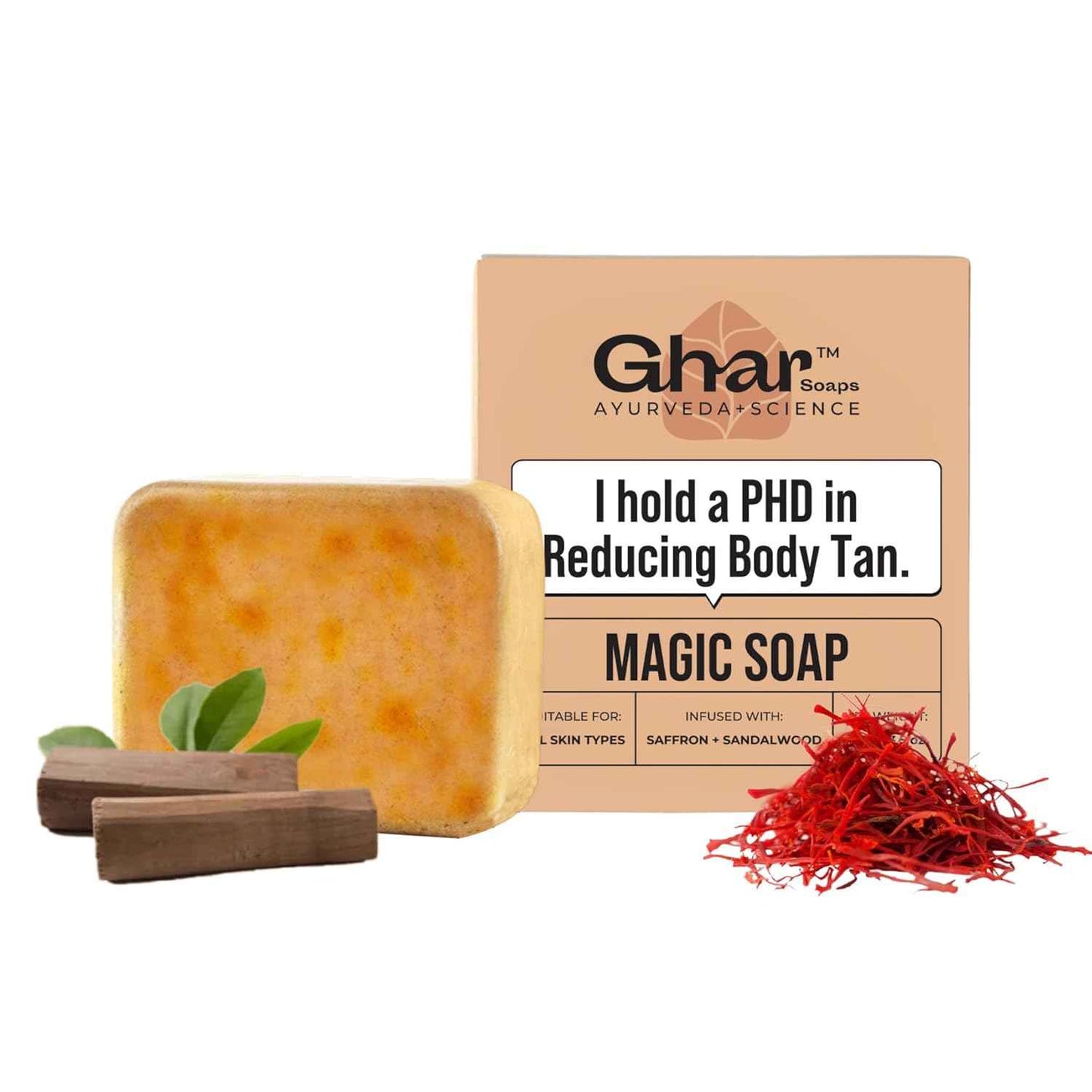 Ghar Soaps Sandalwood & Saffron Magic Soaps For Bath (100 Gms Pack Of 2) | Paraben Free | Chandan & Kesar Bath Soap | Handmade Soaps For Glowing | Skin Brightening Soap For Men & Women