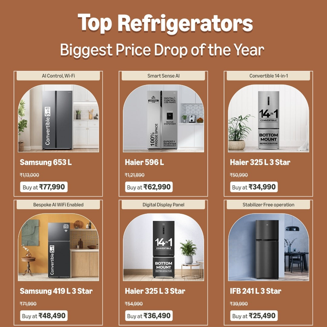 Amazon refrigerator offers 2025 highlighting Samsung, Haier, IFB models, biggest discounts, and smart features for top online fridge deals