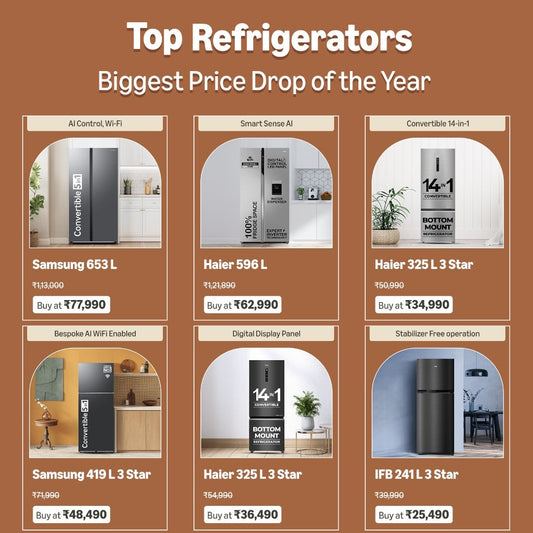 Amazon refrigerator offers 2025 highlighting Samsung, Haier, IFB models, biggest discounts, and smart features for top online fridge deals