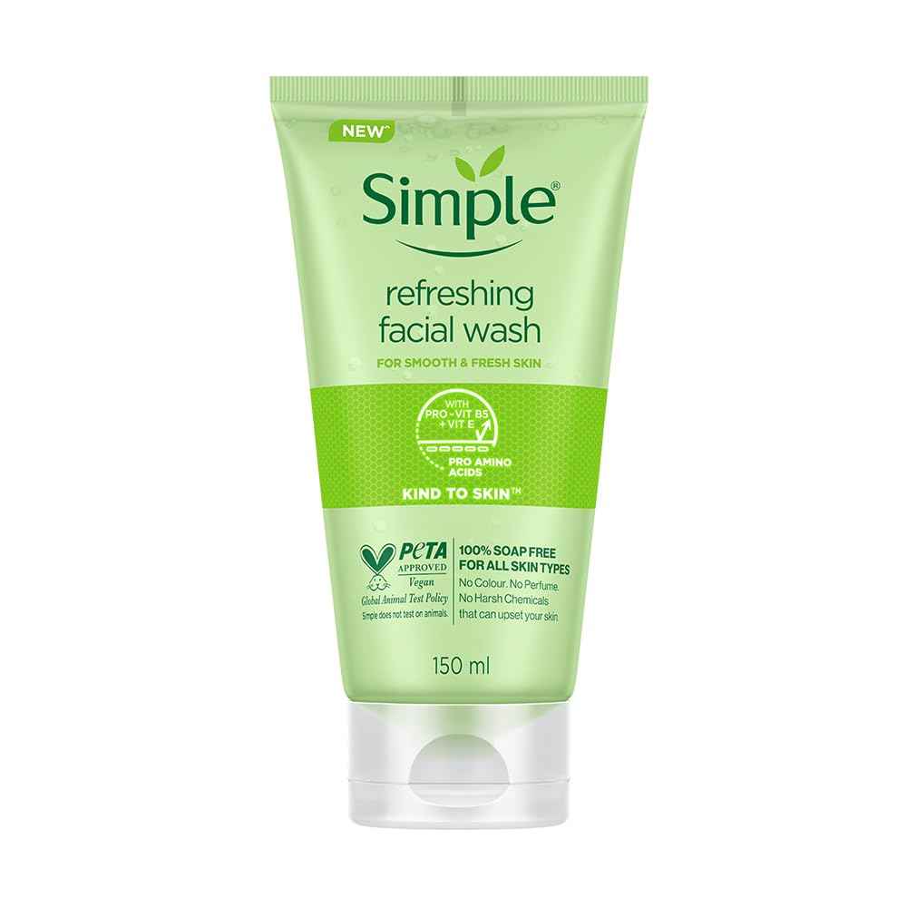 Simple Kind To Skin Refreshing Facial Wash 150 ml | 100% Soap-Free Facewash that doesn't dry out your skin| For All Skin Types