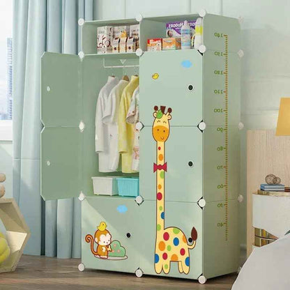 6+2 Door Kids Plastic Wardrobe for Clothes, Foldable Plastic Almirah for Toys & Clothes, Collapsible Wardrobe for Storage, Baby Cupboard for Clothes, Storage Rack for Kids - DAYNO Green