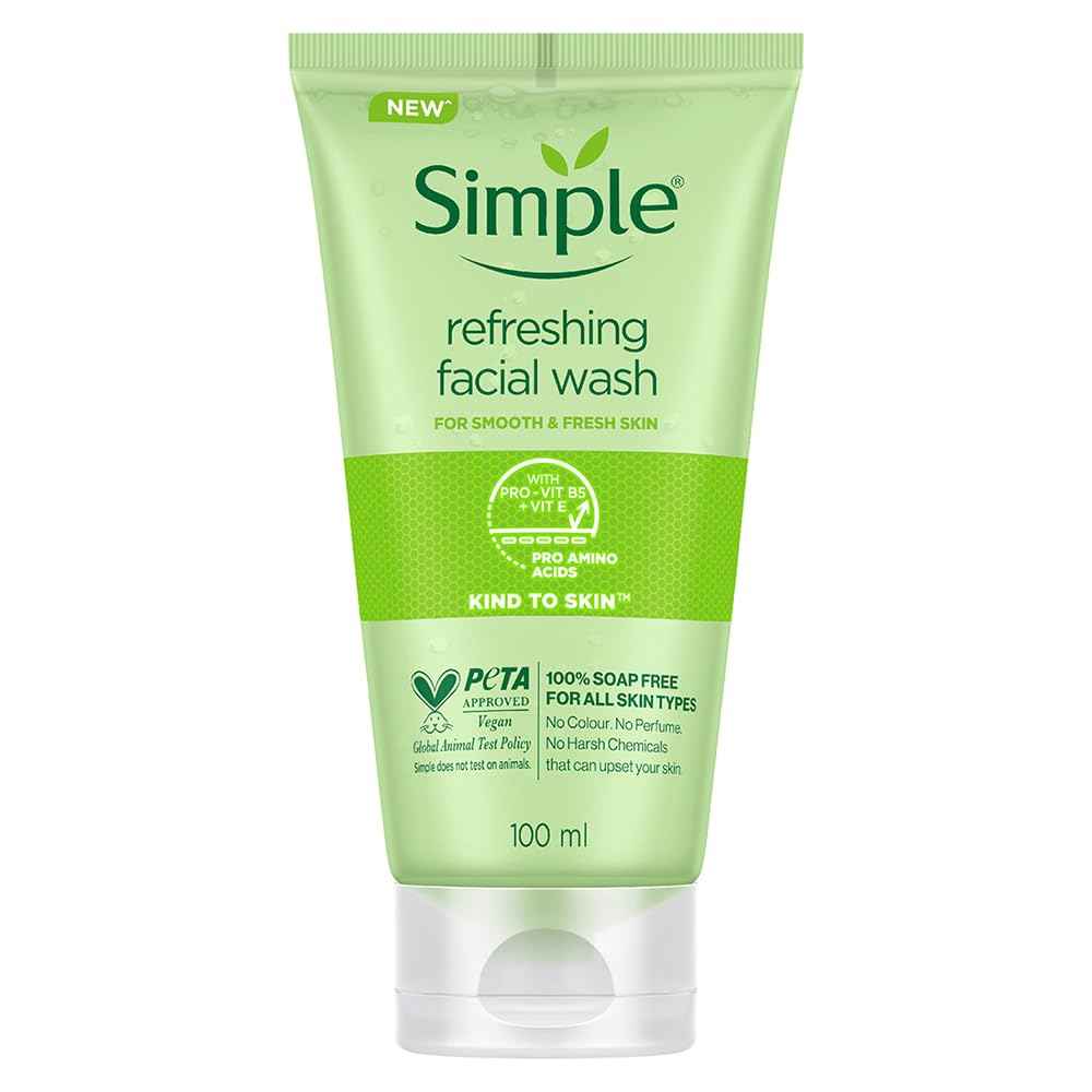 Simple Kind To Skin Refreshing Facial Wash 150 ml | 100% Soap-Free Facewash that doesn't dry out your skin| For All Skin Types
