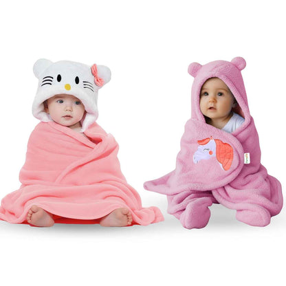 OYO BABY Newborn Hooded Swaddle Blanket Combo – Wearable Wrapper Sleeping Bags (0-6 Months, 72x68cm), Blue & White, I Love MOM & PAPA Embroidery