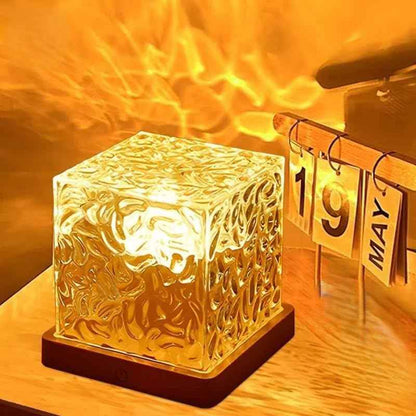 Desidiya Acrylic Romantic Ocean Wave Night Light Projector Lamp, 3D Water Wave Effect Crystal Table Lamp with Remote Control (Battery Not Included), LED Projection for Bedroom Decor, Cube