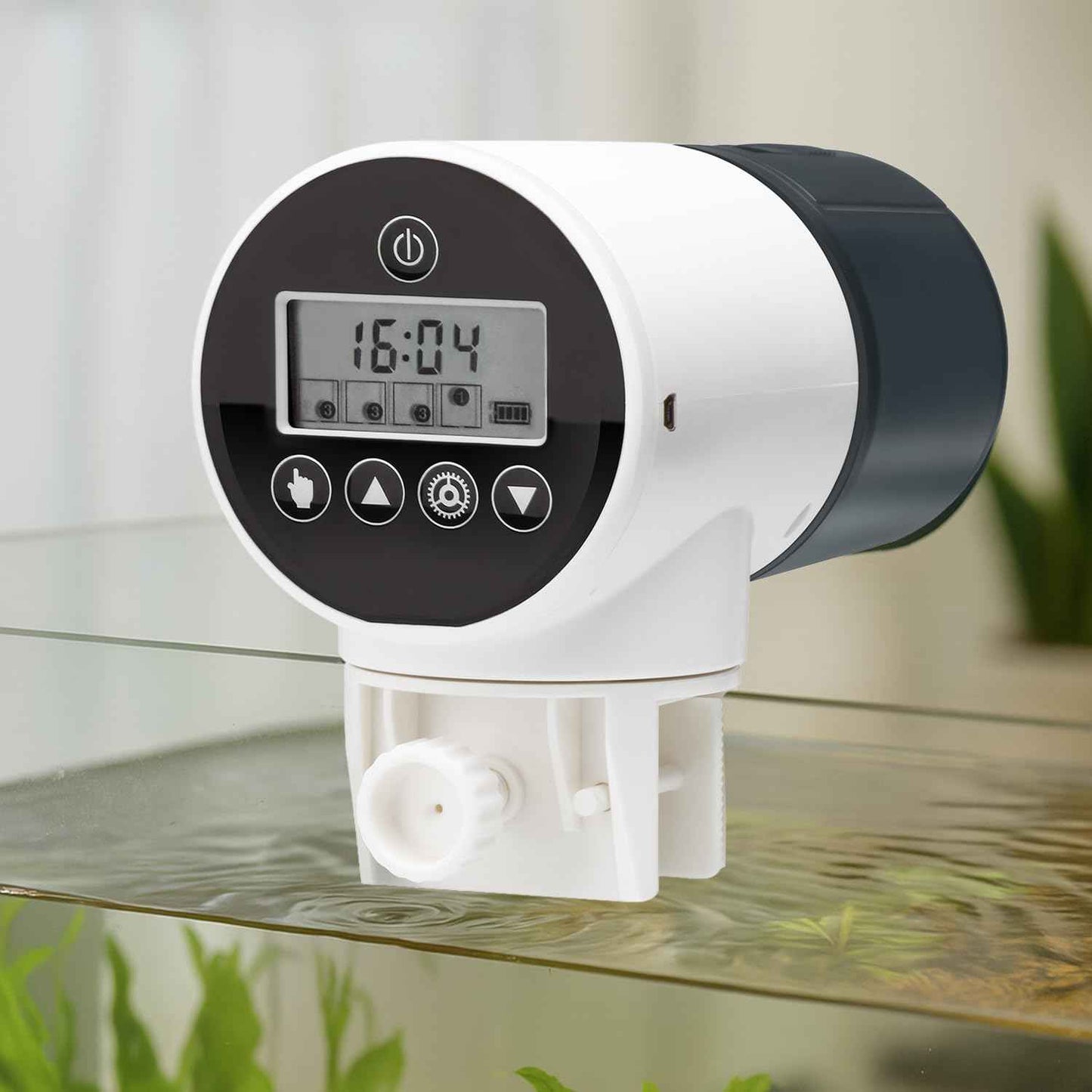 Amazon Basics Automatic Fish Feeder | Programmable 3-Way Timer (8H/12H/24H) | 360° Rotating Design | Works with Flakes, Pellets & Granules | for Aquariums, Tanks & Ponds