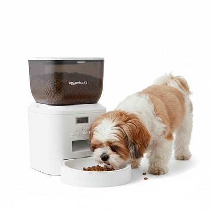 Amazon Basics Automatic Pet Feeder with Voice Recording | 4L Large Capacity | Programmable Timer, LED Display, Anti-Clogging | Portion Control for Dogs & Cats | Black