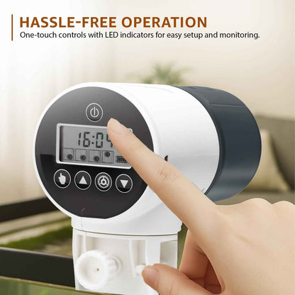 Amazon Basics Automatic Fish Feeder | Programmable 3-Way Timer (8H/12H/24H) | 360° Rotating Design | Works with Flakes, Pellets & Granules | for Aquariums, Tanks & Ponds