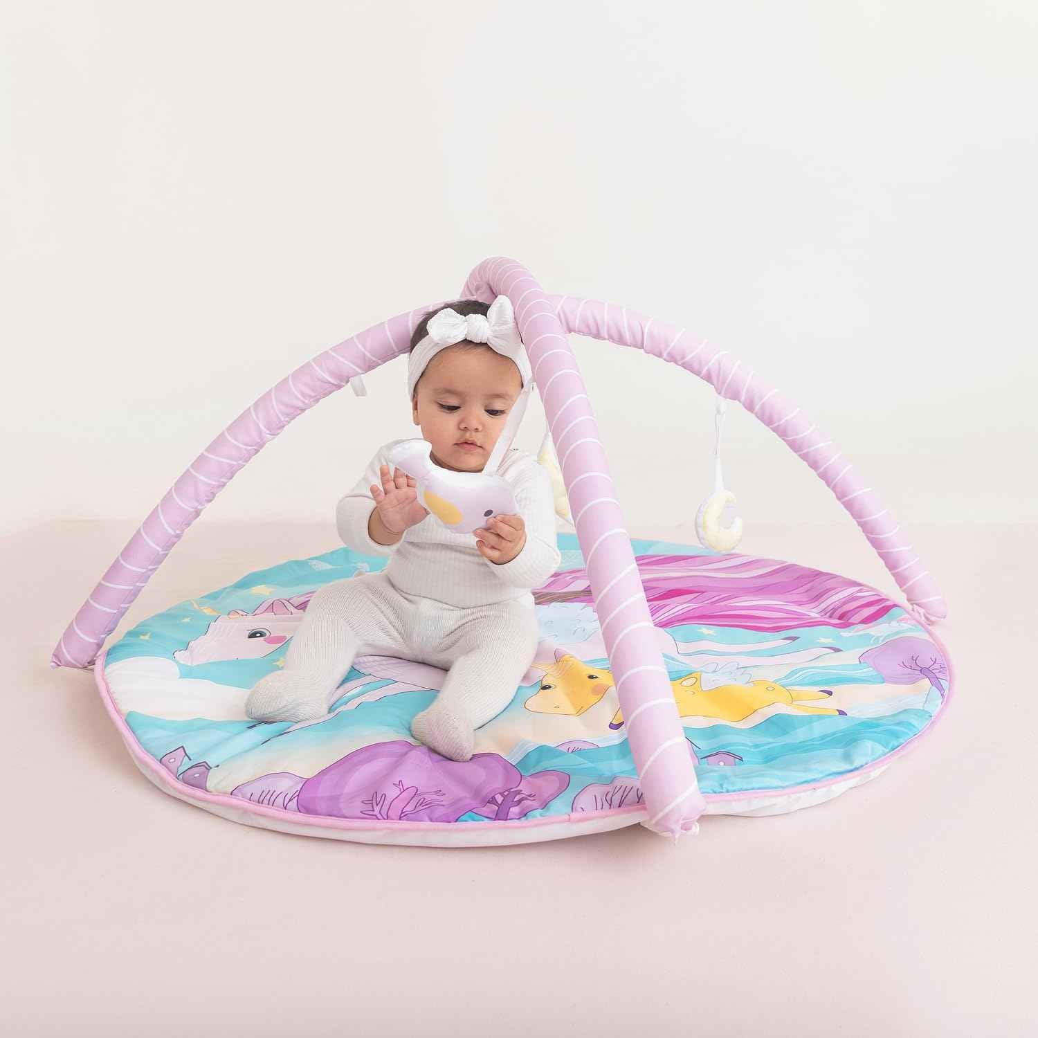 haus & kinder Baby Playgym For Babies|Activity Play Gym Mat With 5 Hanging Toys|Foldable&Durable Cotton Play Mat|Baby Crawling Mats For Floor For 0 To 24 Months (Spacewalk)Navy Blue,Pack Of 1