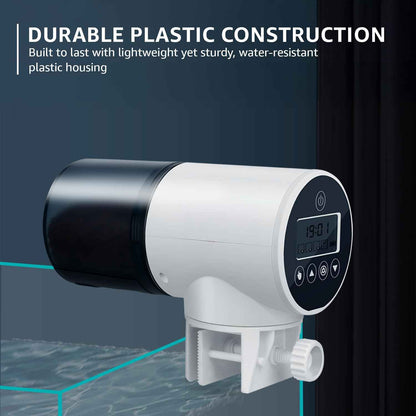 Amazon Basics Automatic Fish Feeder | Programmable 3-Way Timer (8H/12H/24H) | 360° Rotating Design | Works with Flakes, Pellets & Granules | for Aquariums, Tanks & Ponds