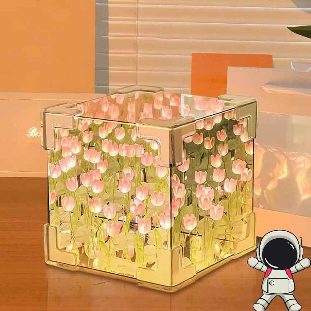 Desidiya Acrylic Romantic Ocean Wave Night Light Projector Lamp, 3D Water Wave Effect Crystal Table Lamp with Remote Control (Battery Not Included), LED Projection for Bedroom Decor, Cube