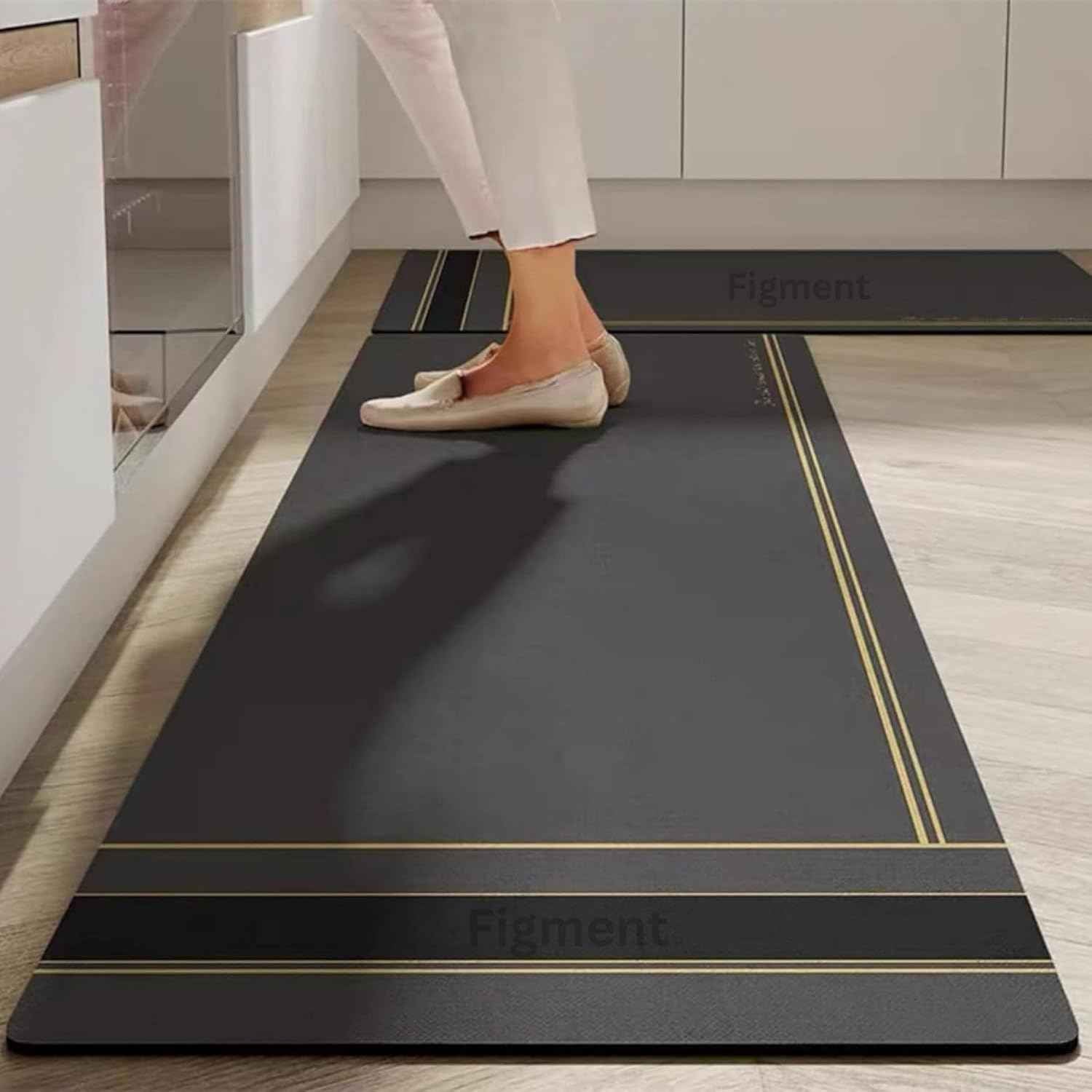 Figment 2 Pcs Kitchen Mats - Waterproof Memory Foam Standing Desk Floor Mat Non Slip Kitchen Rugs, Comfort Runner Rug Floor Mat Carpets for Kitchen Home Office, Sink & Laundry(118 * 38 cm, 58 * 38 cm)