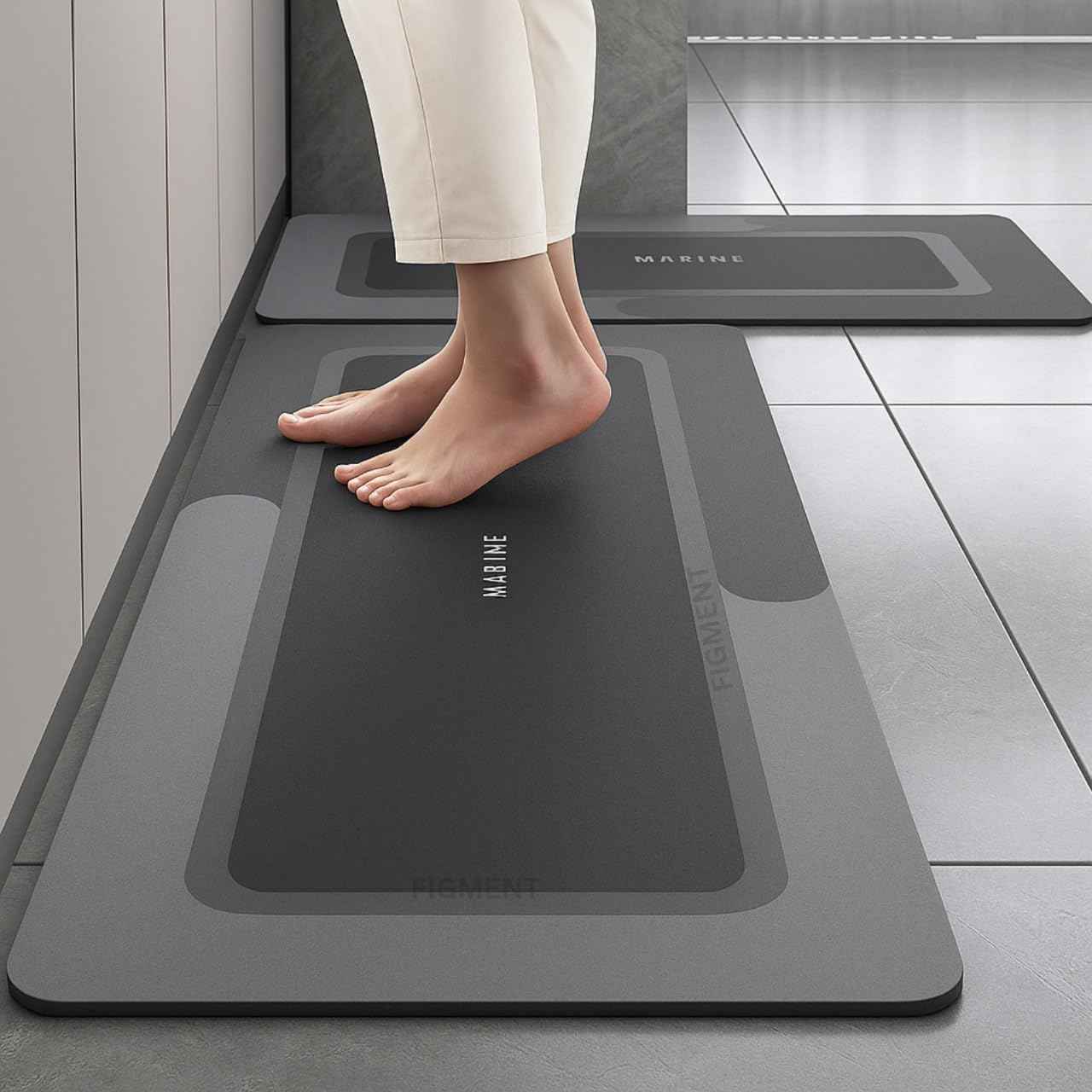 Figment 2 Pcs Kitchen Mats - Waterproof Memory Foam Standing Desk Floor Mat Non Slip Kitchen Rugs, Comfort Runner Rug Floor Mat Carpets for Kitchen Home Office, Sink & Laundry(118 * 38 cm, 58 * 38 cm)