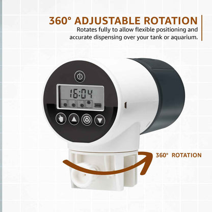 Amazon Basics Automatic Fish Feeder | Programmable 3-Way Timer (8H/12H/24H) | 360° Rotating Design | Works with Flakes, Pellets & Granules | for Aquariums, Tanks & Ponds