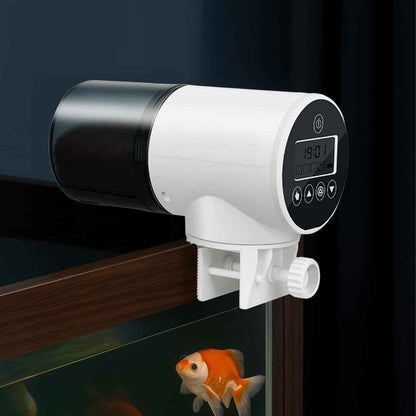 Amazon Basics Automatic Fish Feeder | Programmable 3-Way Timer (8H/12H/24H) | 360° Rotating Design | Works with Flakes, Pellets & Granules | for Aquariums, Tanks & Ponds