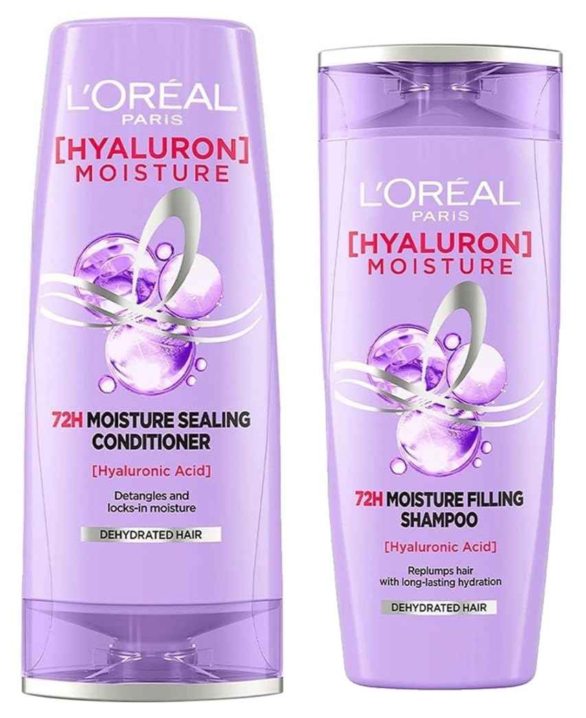 L Oréal Paris Moisture Filling Shampoo, With Hyaluronic Acid, For Dry & Dehydrated Hair, Adds Shine & Bounce, Hyaluron Moisture 72H, 340Ml.