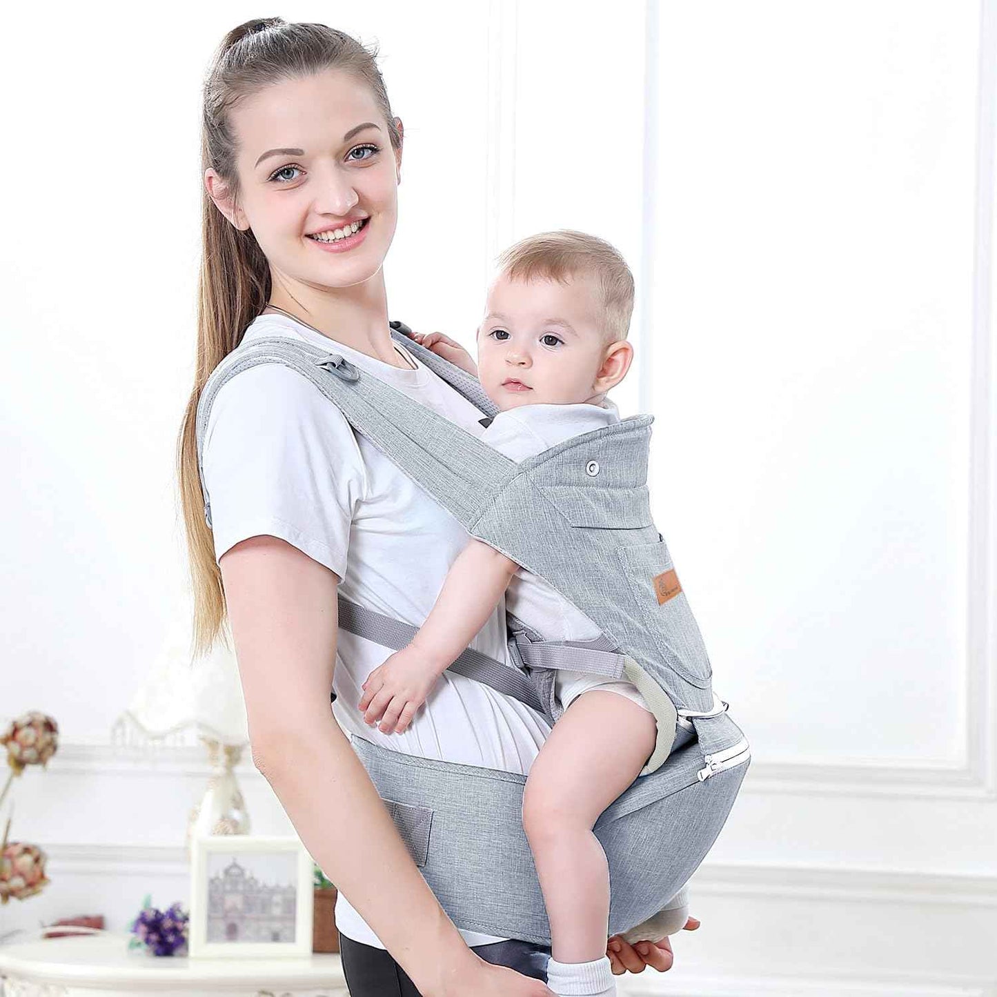 R for Rabbit Upsy Daisy Ergo Baby Carrier for New Born | 8 in 1 Hip Seat Front and Back Carry Position Adjustable Straps Kangaroo Bags for 4 to 36 Months Kids Upto 15 Kg (Dark Grey)