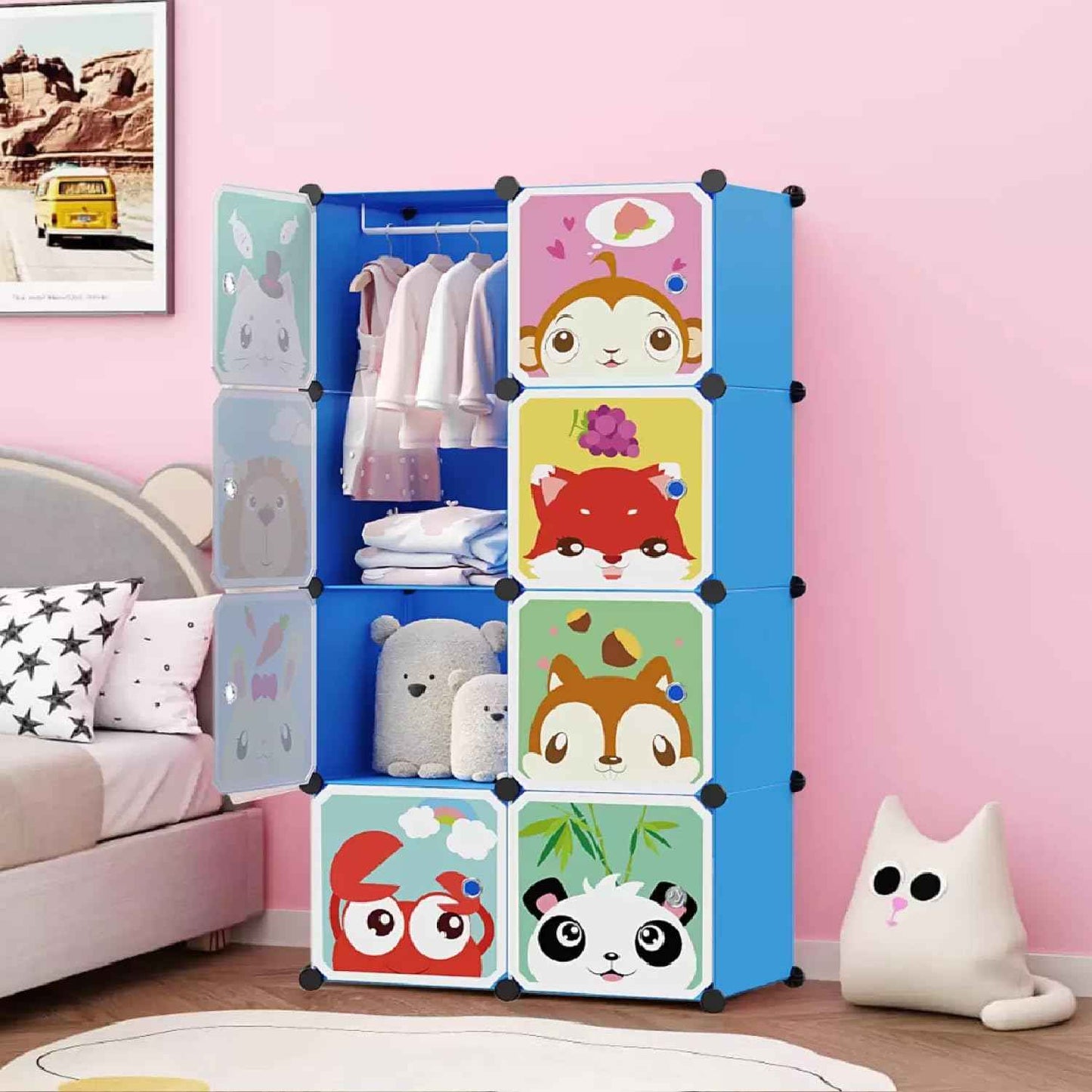 6+2 Door Kids Plastic Wardrobe for Clothes, Foldable Plastic Almirah for Toys & Clothes, Collapsible Wardrobe for Storage, Baby Cupboard for Clothes, Storage Rack for Kids - DAYNO Green