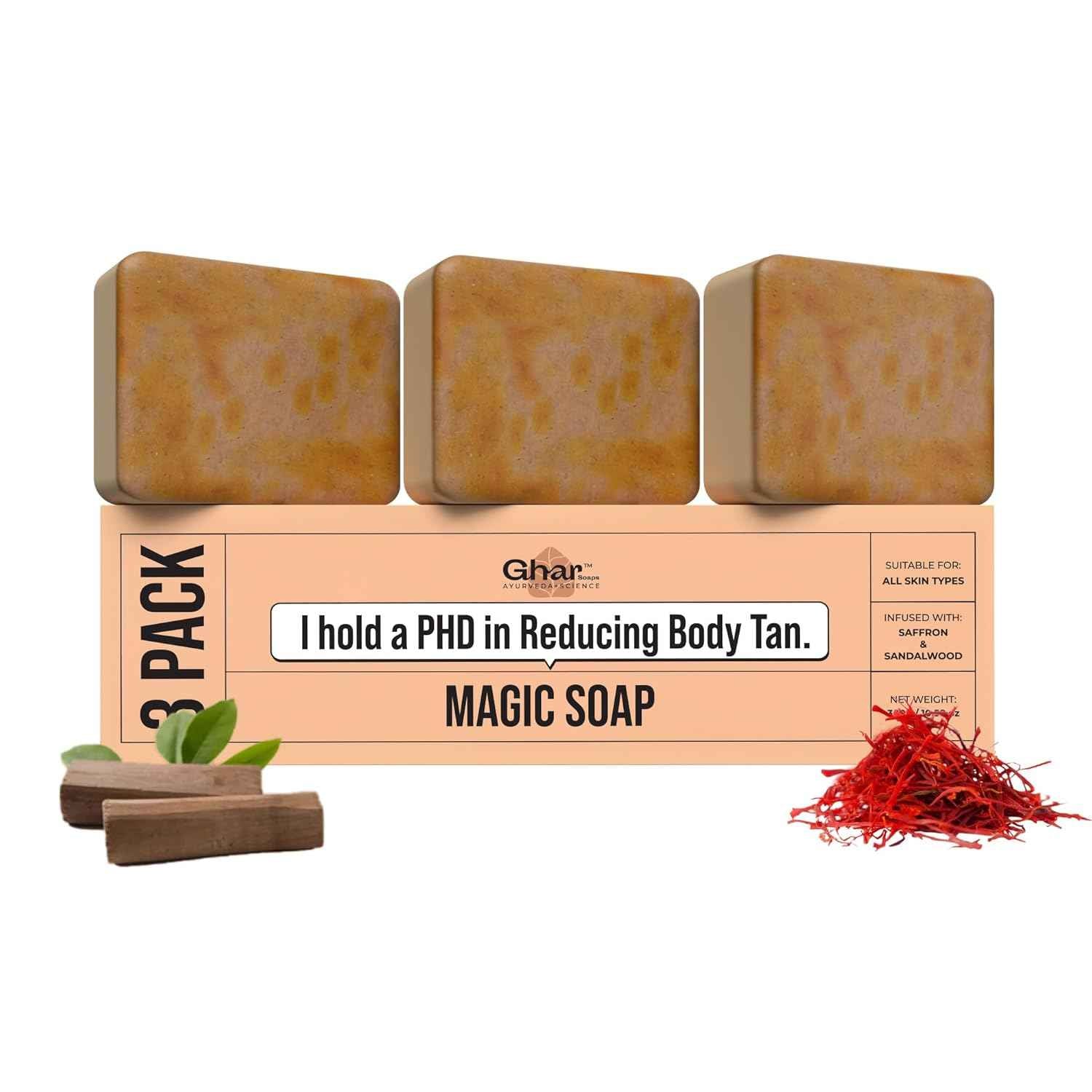 Ghar Soaps Sandalwood & Saffron Magic Soaps For Bath (100 Gms Pack Of 2) | Paraben Free | Chandan & Kesar Bath Soap | Handmade Soaps For Glowing | Skin Brightening Soap For Men & Women