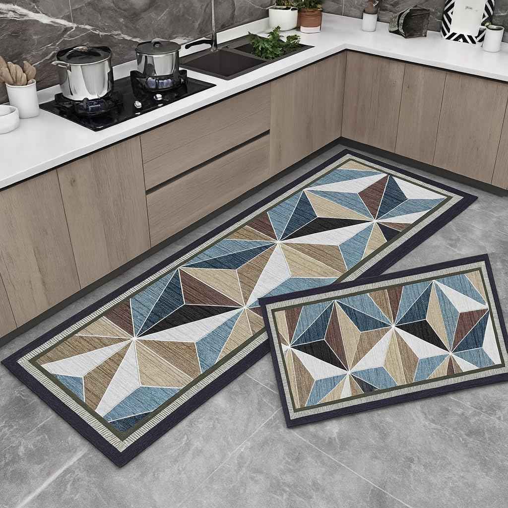 Figment 2 Pcs Kitchen Mats - Waterproof Memory Foam Standing Desk Floor Mat Non Slip Kitchen Rugs, Comfort Runner Rug Floor Mat Carpets for Kitchen Home Office, Sink & Laundry(118 * 38 cm, 58 * 38 cm)