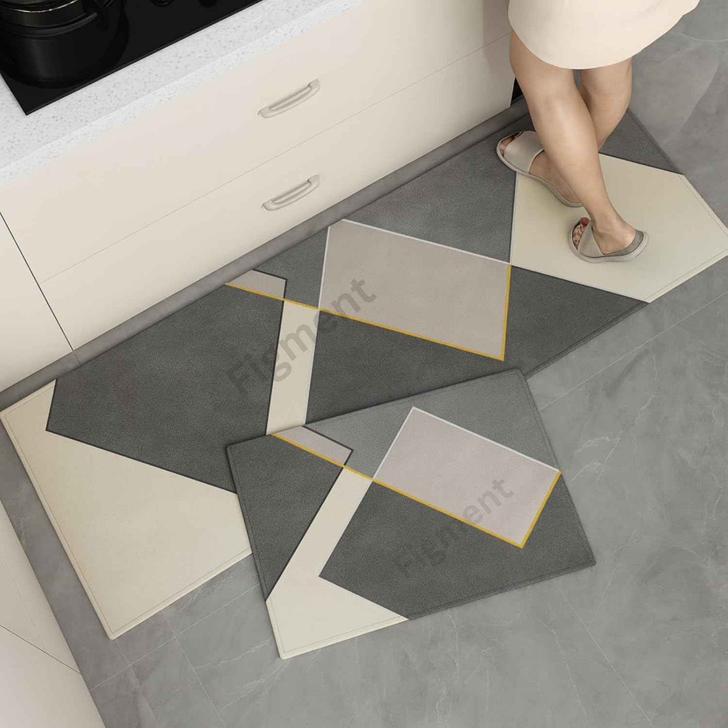 Figment 2 Pcs Kitchen Mats - Waterproof Memory Foam Standing Desk Floor Mat Non Slip Kitchen Rugs, Comfort Runner Rug Floor Mat Carpets for Kitchen Home Office, Sink & Laundry(118 * 38 cm, 58 * 38 cm)