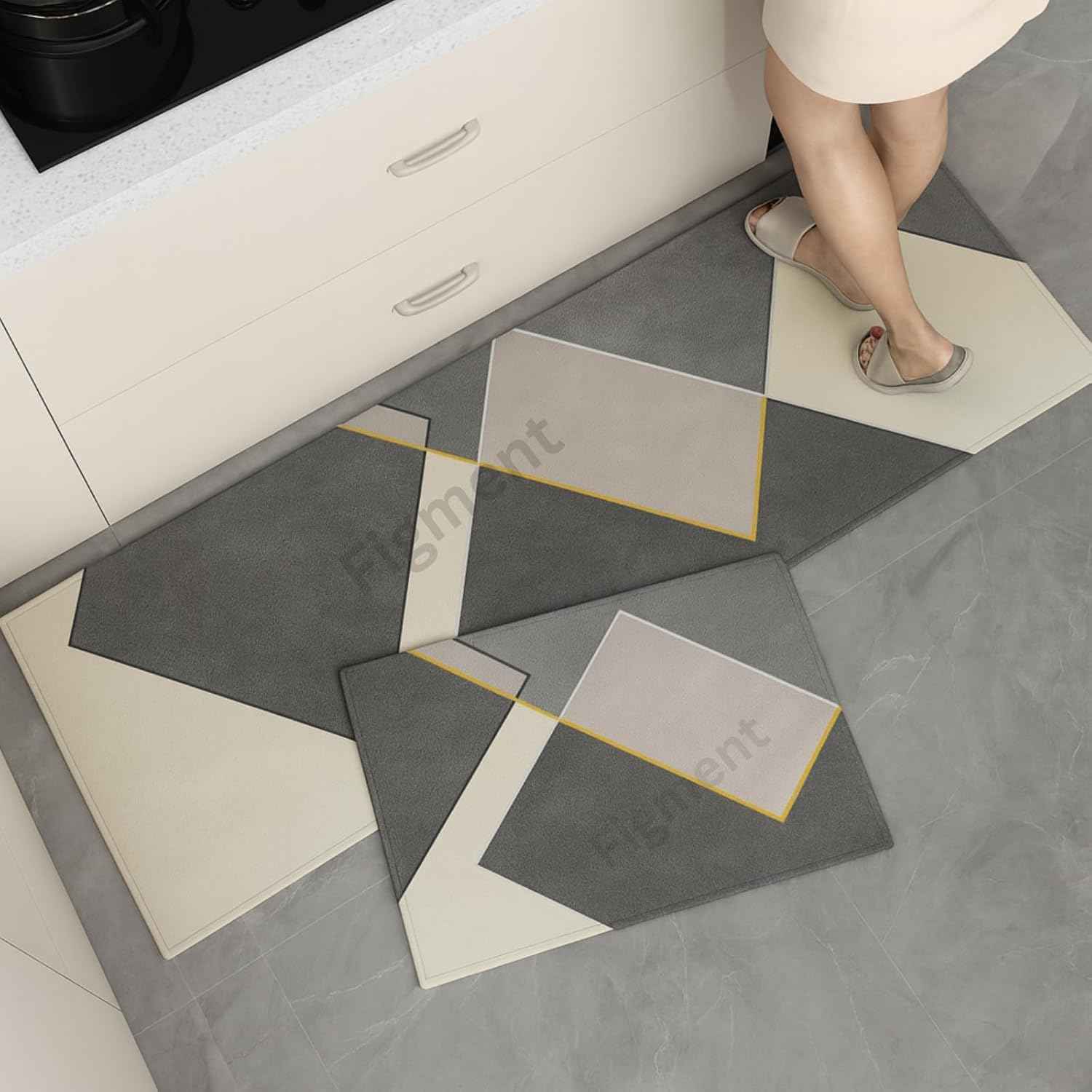 Figment 2 Pcs Kitchen Mats - Waterproof Memory Foam Standing Desk Floor Mat Non Slip Kitchen Rugs, Comfort Runner Rug Floor Mat Carpets for Kitchen Home Office, Sink & Laundry(118 * 38 cm, 58 * 38 cm)