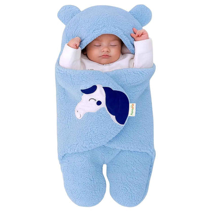 OYO BABY Newborn Hooded Swaddle Blanket Combo – Wearable Wrapper Sleeping Bags (0-6 Months, 72x68cm), Blue & White, I Love MOM & PAPA Embroidery