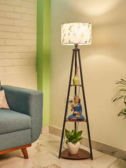 Crosscut Furniture LED Tripod Floor Lamp with 3 Shelves, Brown Jute, Metal Corner Floor Lamp, for Decoration and Gifting