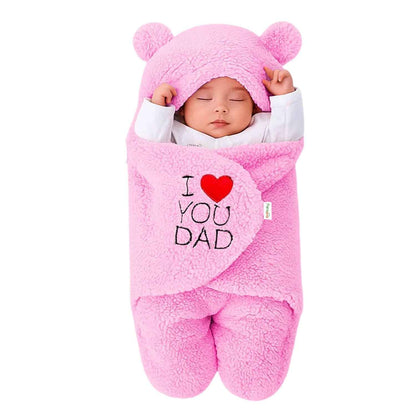 OYO BABY Newborn Hooded Swaddle Blanket Combo – Wearable Wrapper Sleeping Bags (0-6 Months, 72x68cm), Blue & White, I Love MOM & PAPA Embroidery