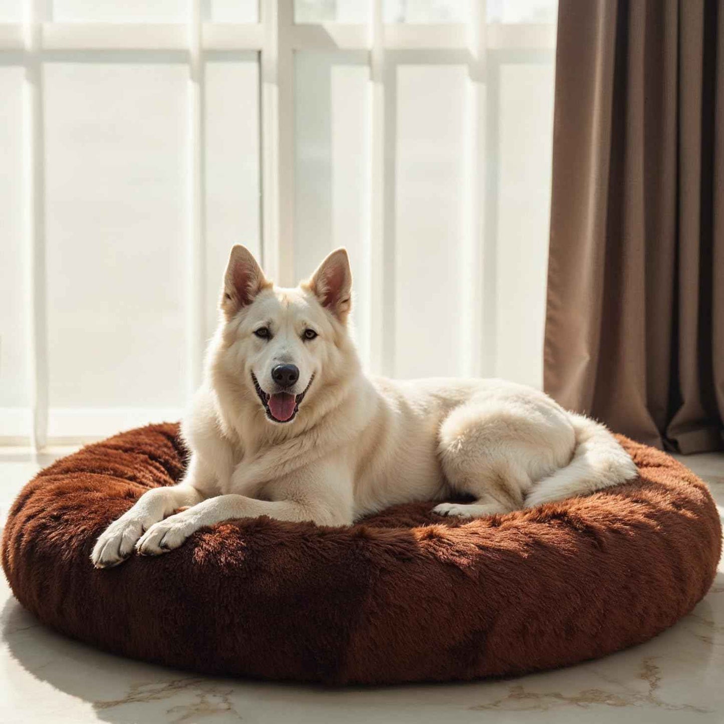 WOW DOG Calming Donut Bed for X-Large Dogs & Cats – 36"x36"x7" | Ultra-Soft Blue Gray Faux Fur | Anti-Anxiety Pet Bed for Cozy Deep Sleep
