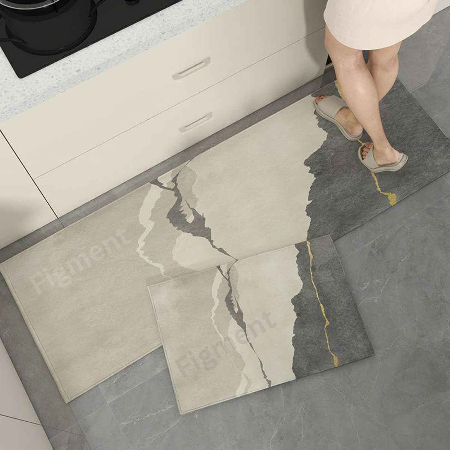 Figment 2 Pcs Kitchen Mats - Waterproof Memory Foam Standing Desk Floor Mat Non Slip Kitchen Rugs, Comfort Runner Rug Floor Mat Carpets for Kitchen Home Office, Sink & Laundry(118 * 38 cm, 58 * 38 cm)