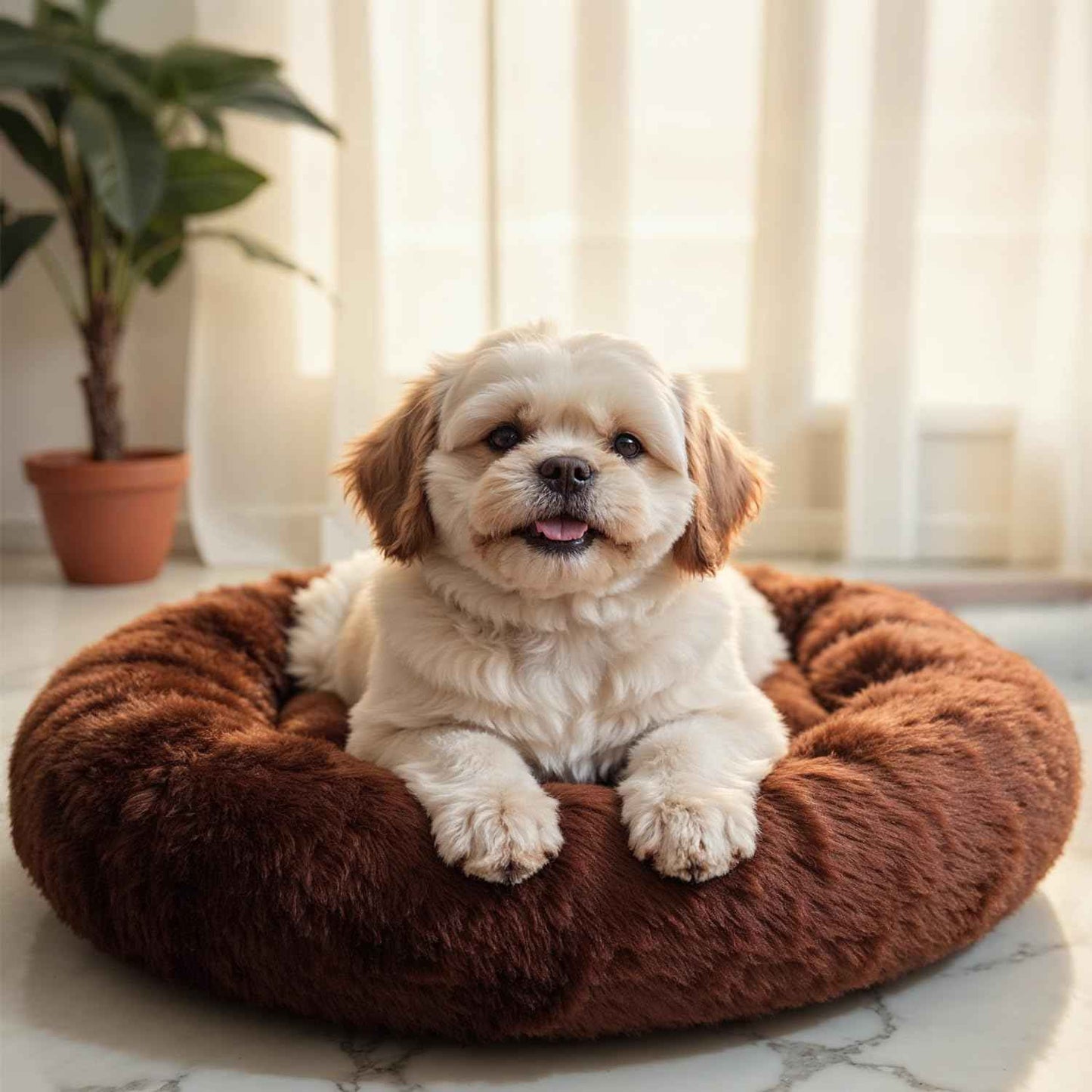 WOW DOG Calming Donut Bed for X-Large Dogs & Cats – 36"x36"x7" | Ultra-Soft Blue Gray Faux Fur | Anti-Anxiety Pet Bed for Cozy Deep Sleep