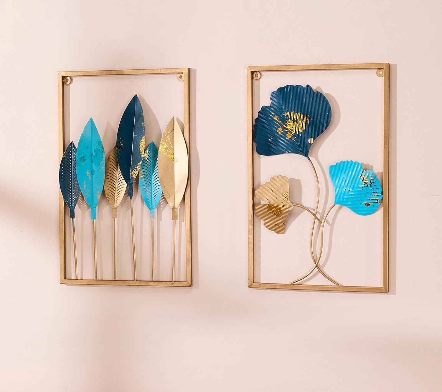 Amazon Brand - Solimo Leaves Metal Wall Decor | Elegant Nature-Inspired Iron Wall Hanging | Sturdy Iron | Wall Hanging | Wall Décor | Easy Installation | 37 x 25 cm Each | Set of 3