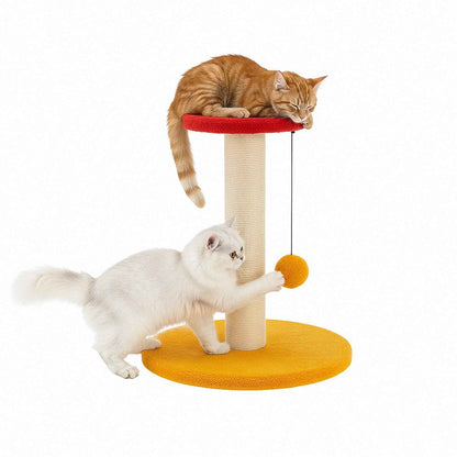 Amazon Basics Cat Scratching Pole and Lounge Bed, with Hanging Star and Ball, Natural Jute, Sturdy Wooden Base, 50cm (S)