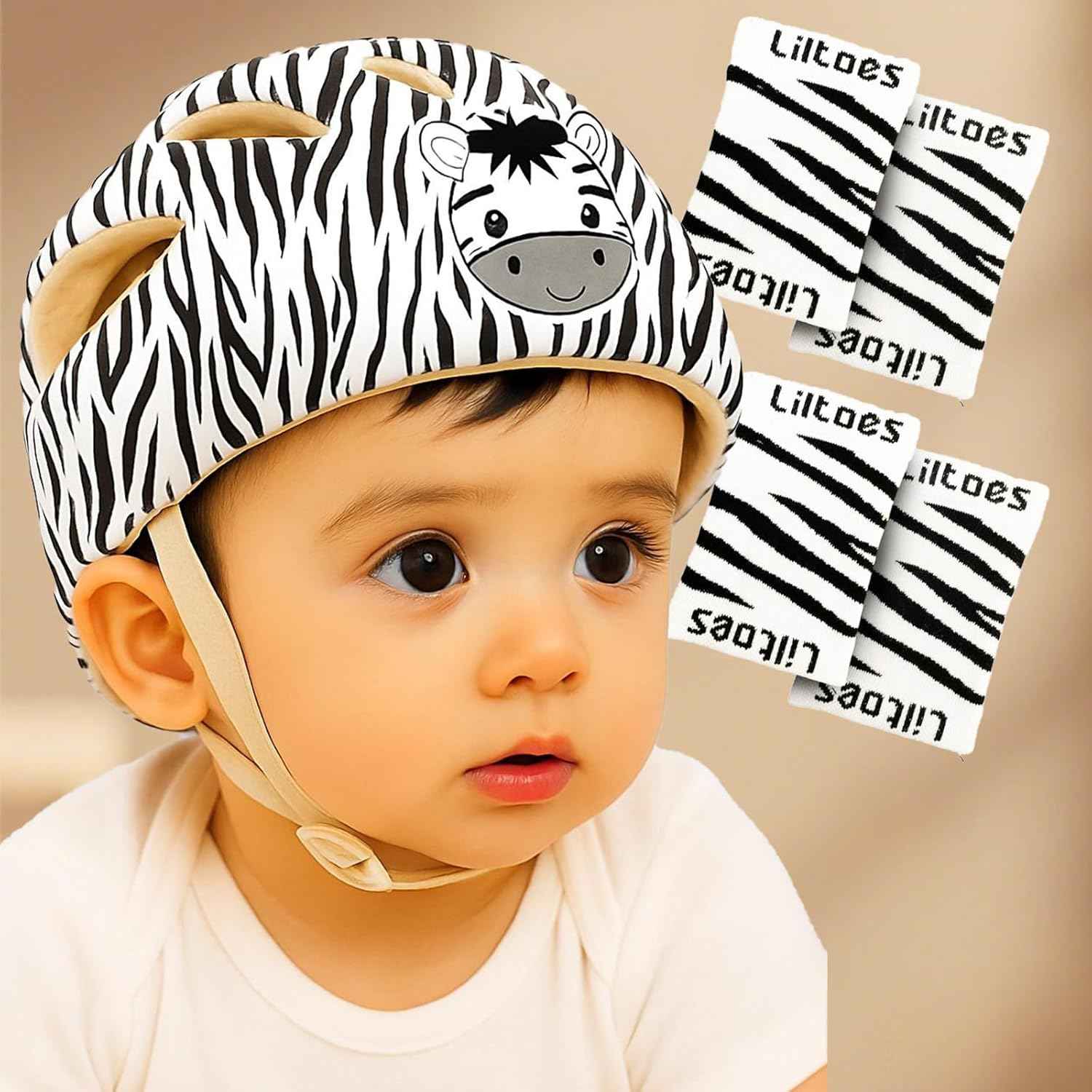 LILTOES Baby Head Protector for Safety of Kids 6M to 3 Years- Baby Safety Helmet with Proper Air Ventilation & Corner Guard Protection + 1 Pair Knee Pad + 1 Pair Elbow Pad (Yertle)