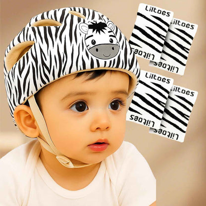 LILTOES Baby Head Protector for Safety of Kids 6M to 3 Years- Baby Safety Helmet with Proper Air Ventilation & Corner Guard Protection + 1 Pair Knee Pad + 1 Pair Elbow Pad (Yertle)