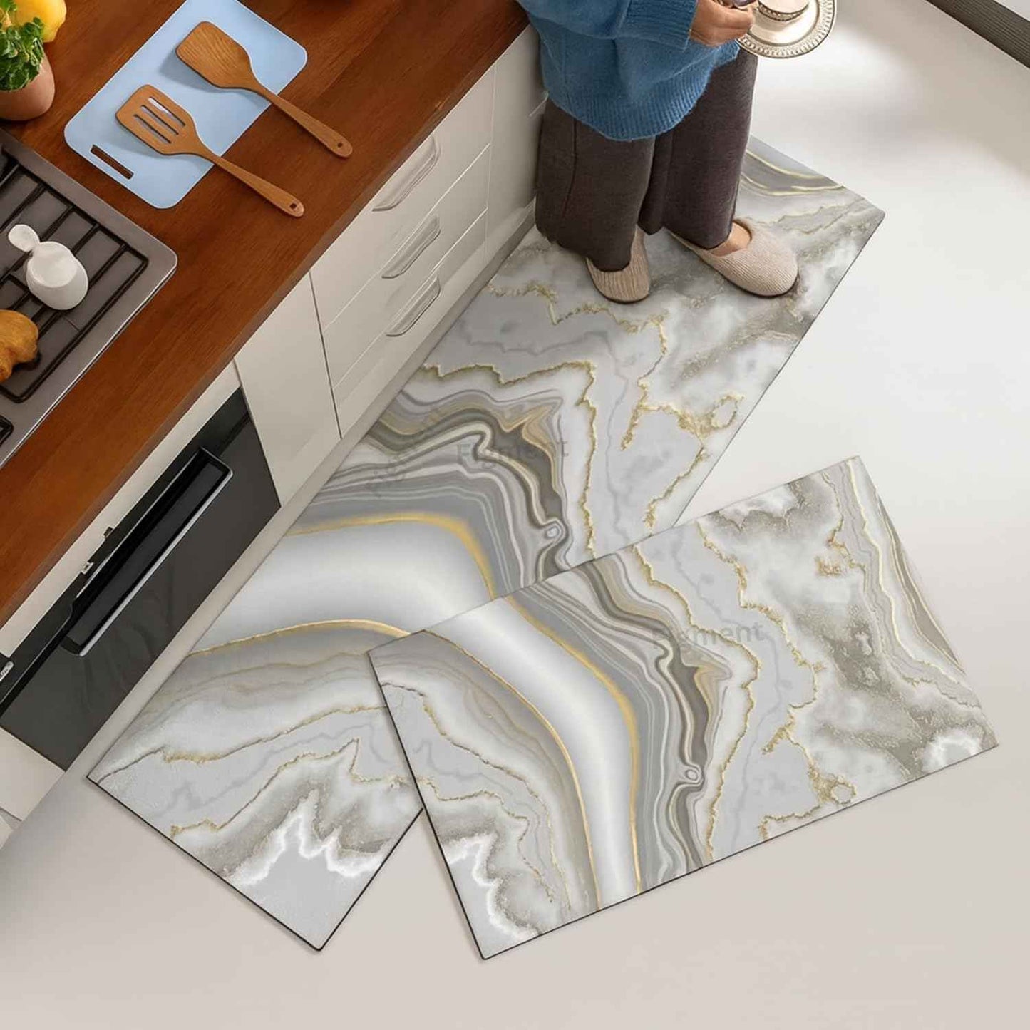 Figment 2 Pcs Kitchen Mats - Waterproof Memory Foam Standing Desk Floor Mat Non Slip Kitchen Rugs, Comfort Runner Rug Floor Mat Carpets for Kitchen Home Office, Sink & Laundry(118 * 38 cm, 58 * 38 cm)