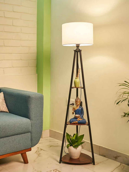 Crosscut Furniture LED Tripod Floor Lamp with 3 Shelves, Brown Jute, Metal Corner Floor Lamp, for Decoration and Gifting