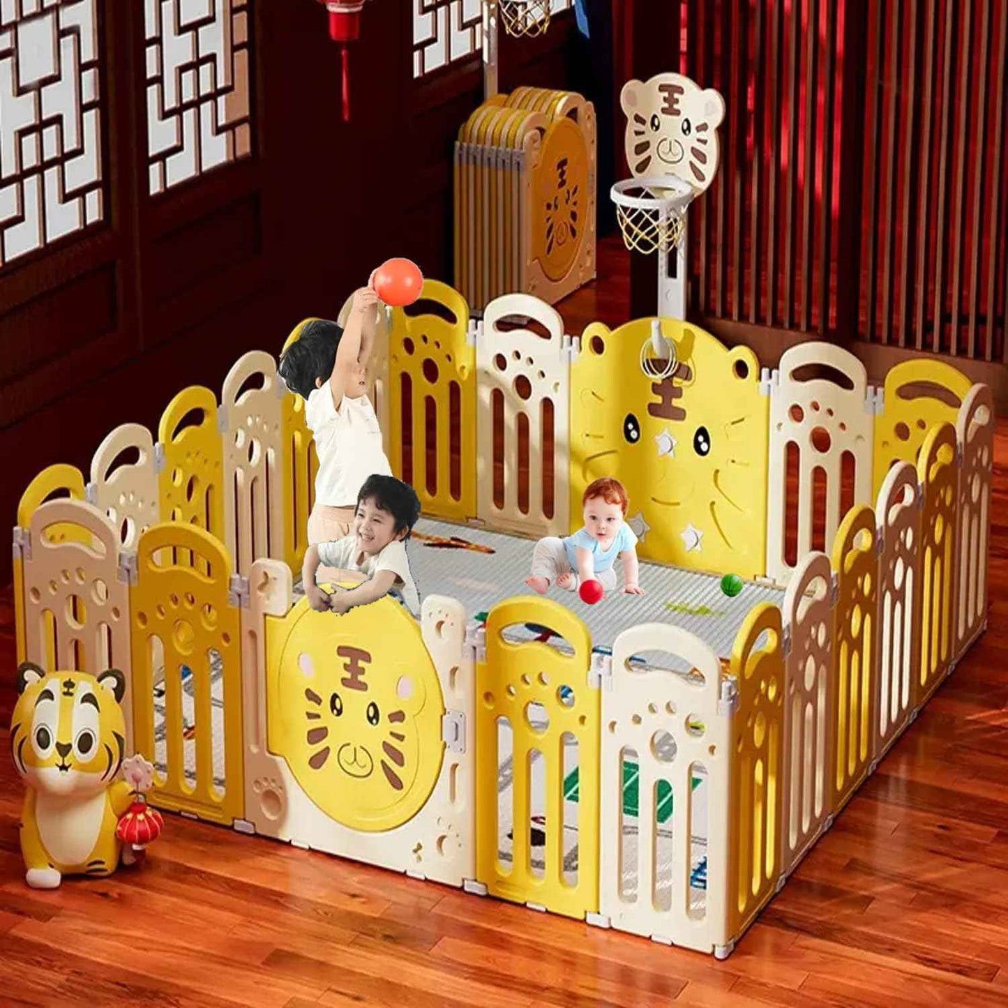 20 panel Playpen for Babies upto 5 year with Mat and Balls Foldable Baby Play Area Indoor Setup Play Yard Fence for Toddlers Kids Playarea Setup Outdoor Children Play Area with Gate (6.1 * 7.2 ft=44 SQFT, Grey)