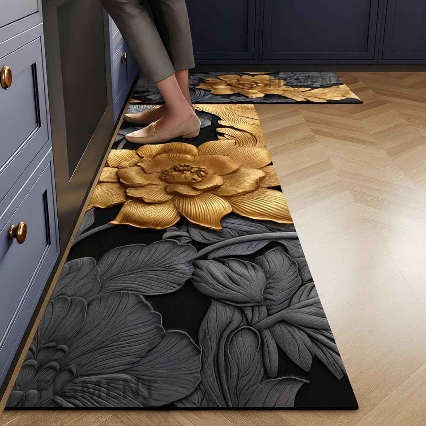 Figment 2 Pcs Kitchen Mats - Waterproof Memory Foam Standing Desk Floor Mat Non Slip Kitchen Rugs, Comfort Runner Rug Floor Mat Carpets for Kitchen Home Office, Sink & Laundry(118 * 38 cm, 58 * 38 cm)