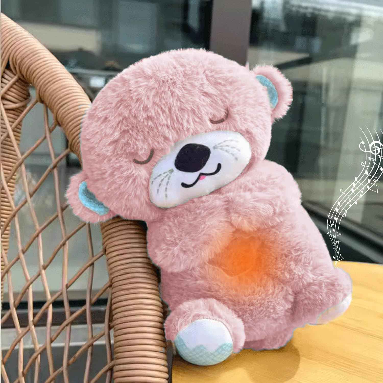 Niku Breathing Teddy Bear Otter Soft Toys for Kids Baby Girls Grey Colour | Glowing Music for Baby Sensory Sleep | Lights Rhythmic Simulation Plush with Soothing Sound | Best Birthday Gift