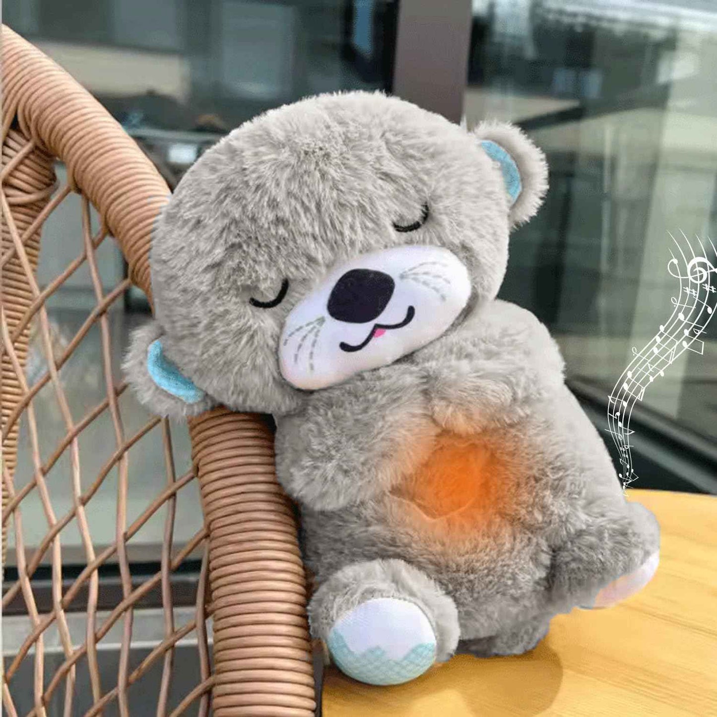 Niku Breathing Teddy Bear Otter Soft Toys for Kids Baby Girls Grey Colour | Glowing Music for Baby Sensory Sleep | Lights Rhythmic Simulation Plush with Soothing Sound | Best Birthday Gift