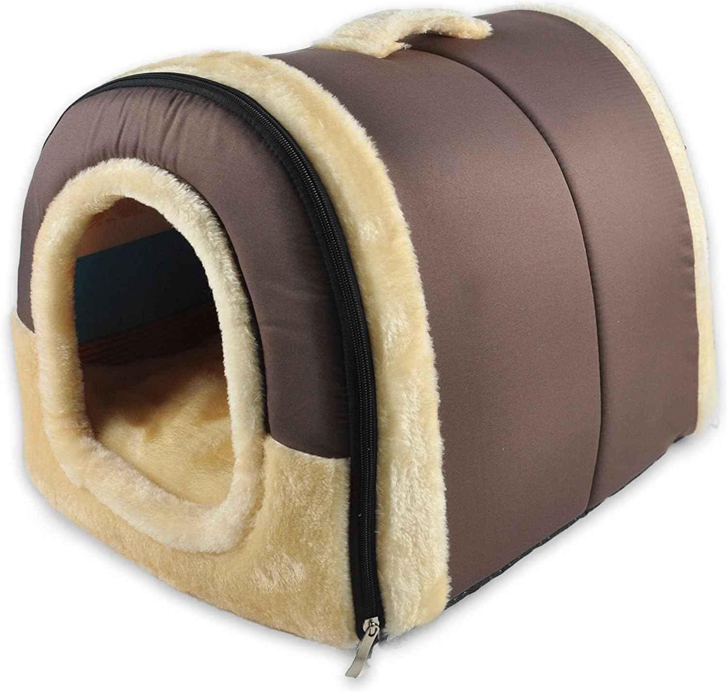 AMICA Igloo Dog House, Portable Cat Igloo Bed with Removable Cushion, 2 in 1 Washable Cozy Dog Igloo Bed Cat Cave, Foldable Non-Slip Warm for Pets Puppy Kitten Rabbit (Large)
