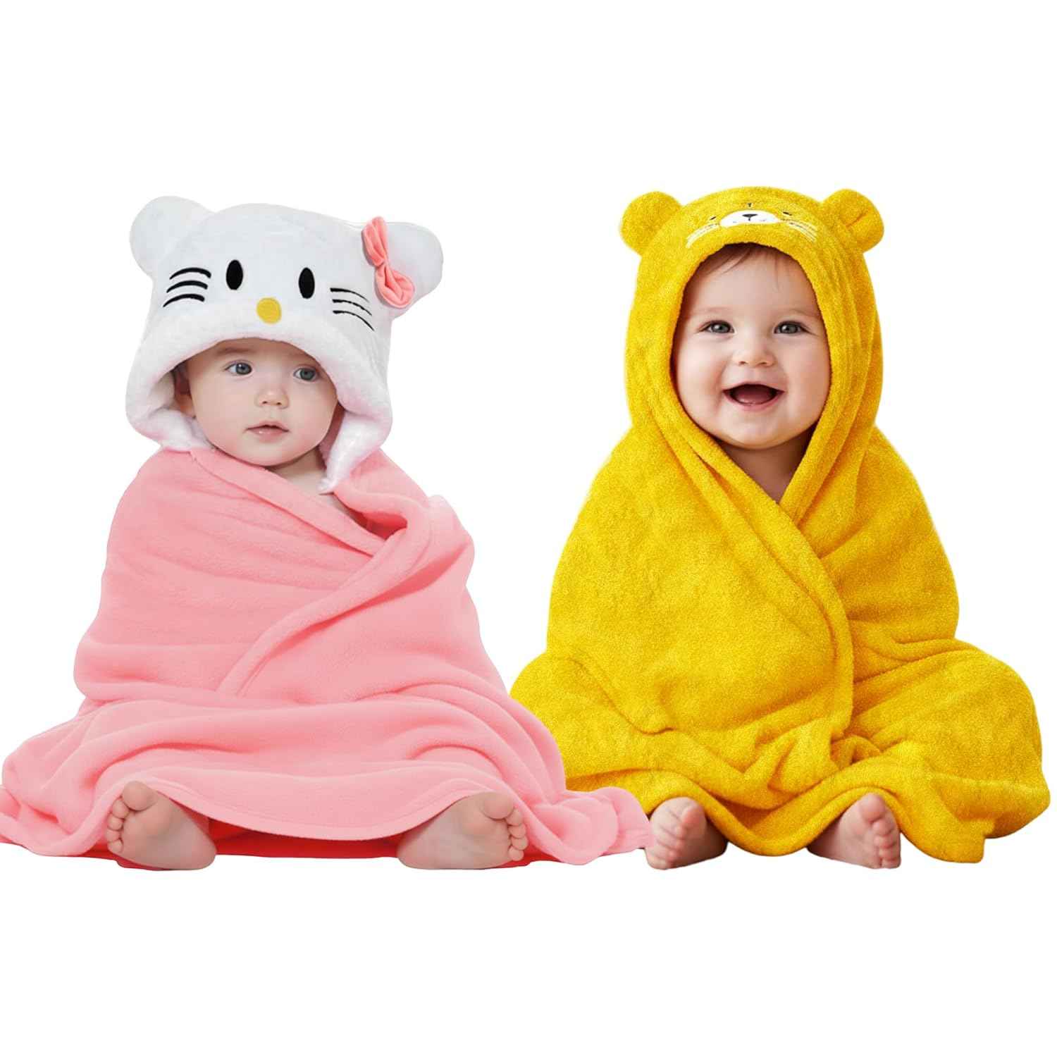 OYO BABY Newborn Hooded Swaddle Blanket Combo – Wearable Wrapper Sleeping Bags (0-6 Months, 72x68cm), Blue & White, I Love MOM & PAPA Embroidery