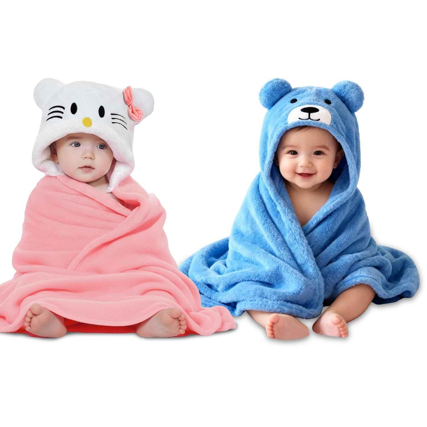 OYO BABY Newborn Hooded Swaddle Blanket Combo – Wearable Wrapper Sleeping Bags (0-6 Months, 72x68cm), Blue & White, I Love MOM & PAPA Embroidery