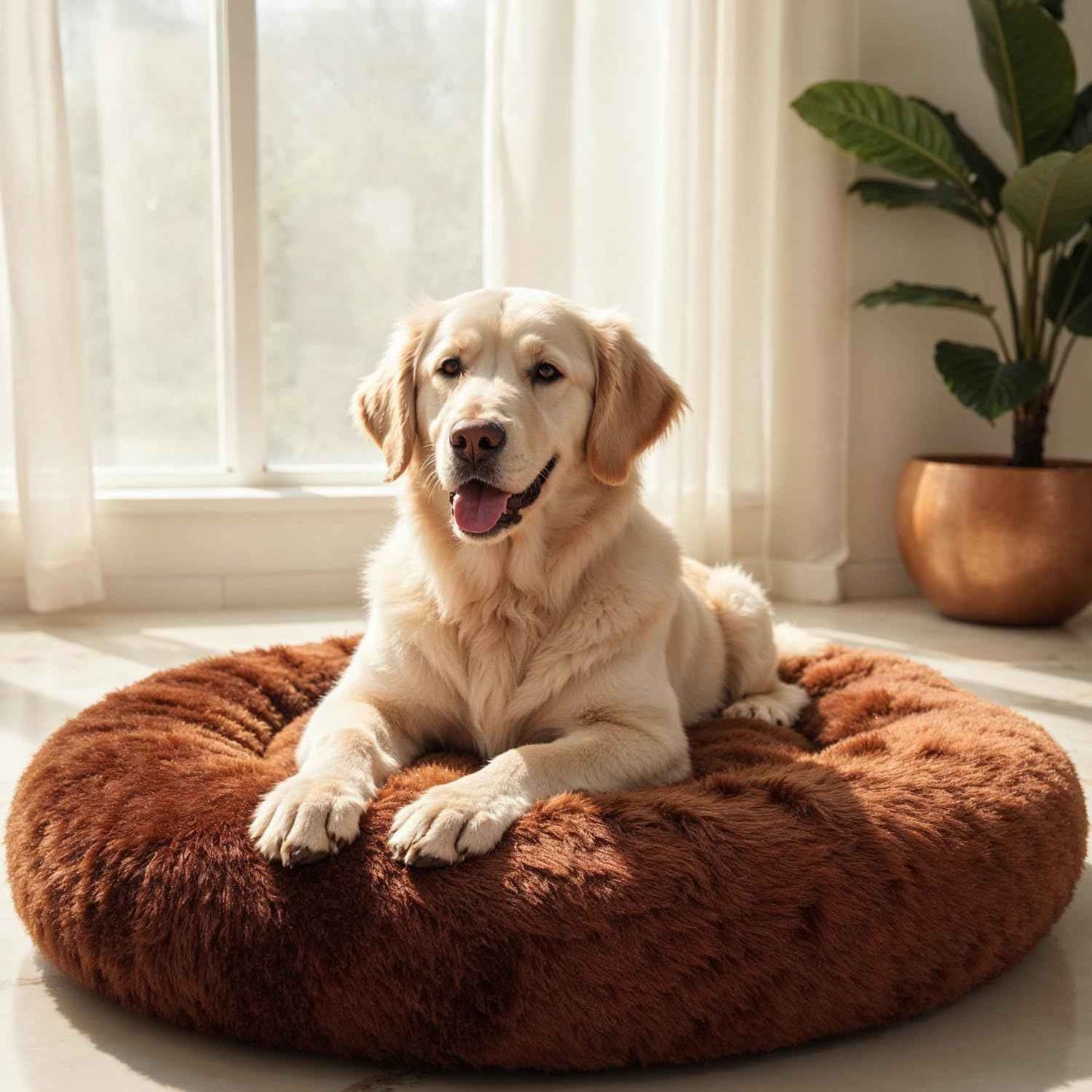 WOW DOG Calming Donut Bed for X-Large Dogs & Cats – 36"x36"x7" | Ultra-Soft Blue Gray Faux Fur | Anti-Anxiety Pet Bed for Cozy Deep Sleep