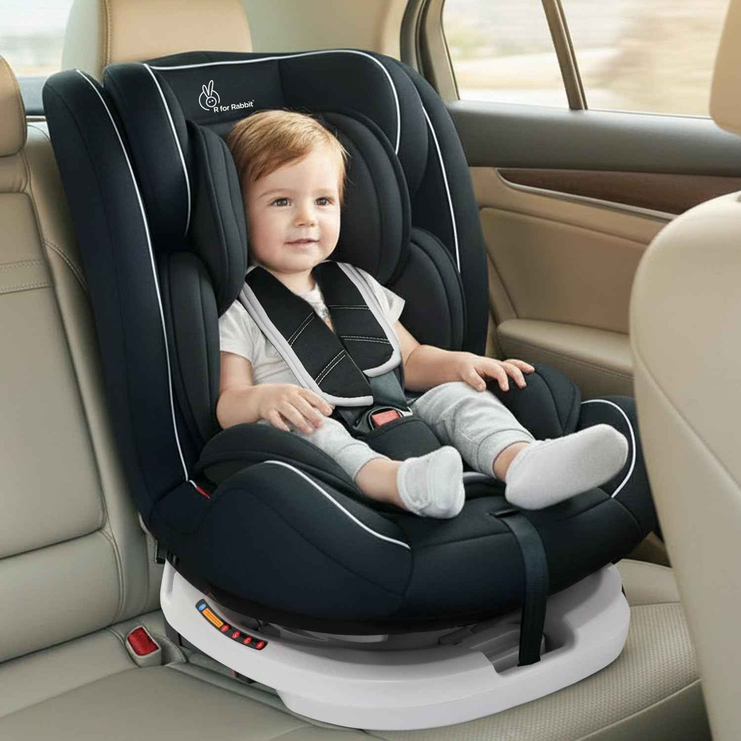 R for Rabbit Jack N Jill Grand Isofix Baby Car Seat Convertible 360 Rotatable Car Seat of 0-12 Years Age Comes with 5 Point Safety Harness Ece R44/04 Safety Certified|(Black Grey)