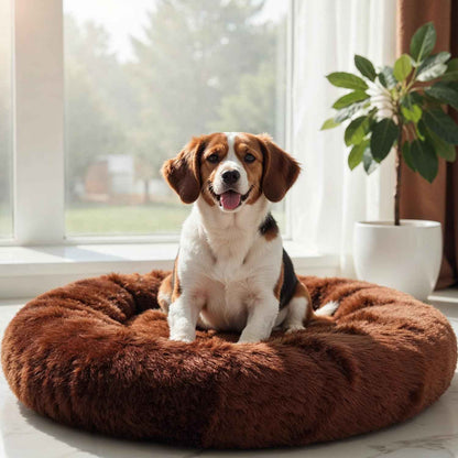 WOW DOG Calming Donut Bed for X-Large Dogs & Cats – 36"x36"x7" | Ultra-Soft Blue Gray Faux Fur | Anti-Anxiety Pet Bed for Cozy Deep Sleep
