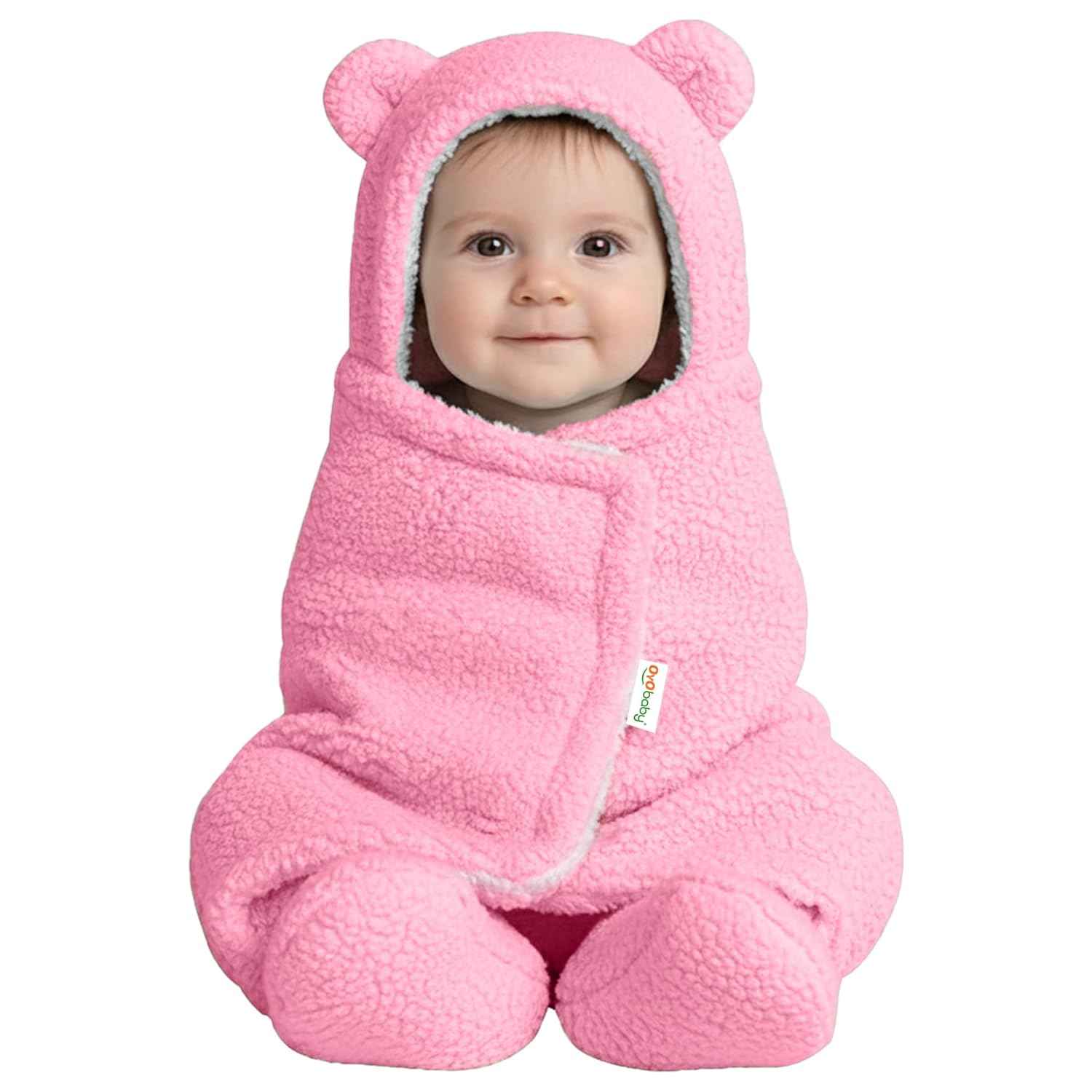 OYO BABY Newborn Hooded Swaddle Blanket Combo – Wearable Wrapper Sleeping Bags (0-6 Months, 72x68cm), Blue & White, I Love MOM & PAPA Embroidery