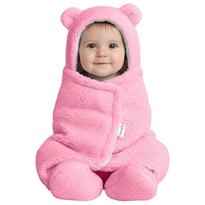 OYO BABY Newborn Hooded Swaddle Blanket Combo – Wearable Wrapper Sleeping Bags (0-6 Months, 72x68cm), Blue & White, I Love MOM & PAPA Embroidery